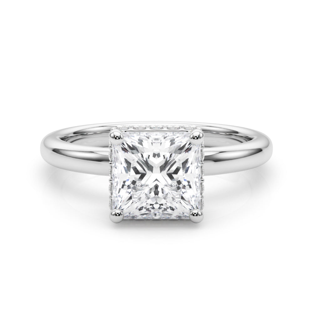 Dazzling Hidden Halo Cut Center Single Row Princess Diamond Engagement Ring — 9K/18K Gold & Platinum