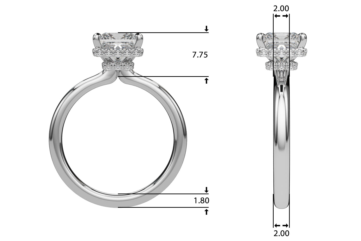 Dazzling Hidden Halo Cut Center Single Row Princess Diamond Engagement Ring — 9K/18K Gold & Platinum