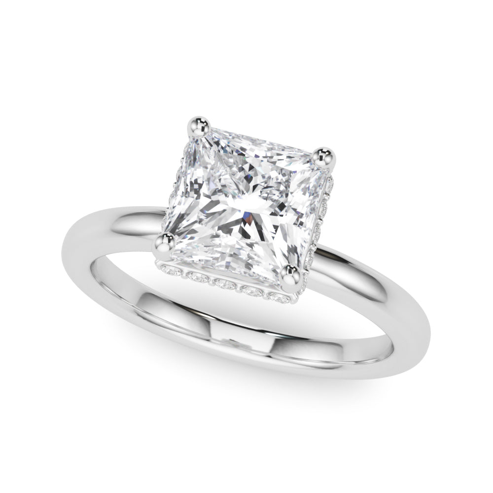 Dazzling Hidden Halo Cut Center Single Row Princess Diamond Engagement Ring — 9K/18K Gold & Platinum