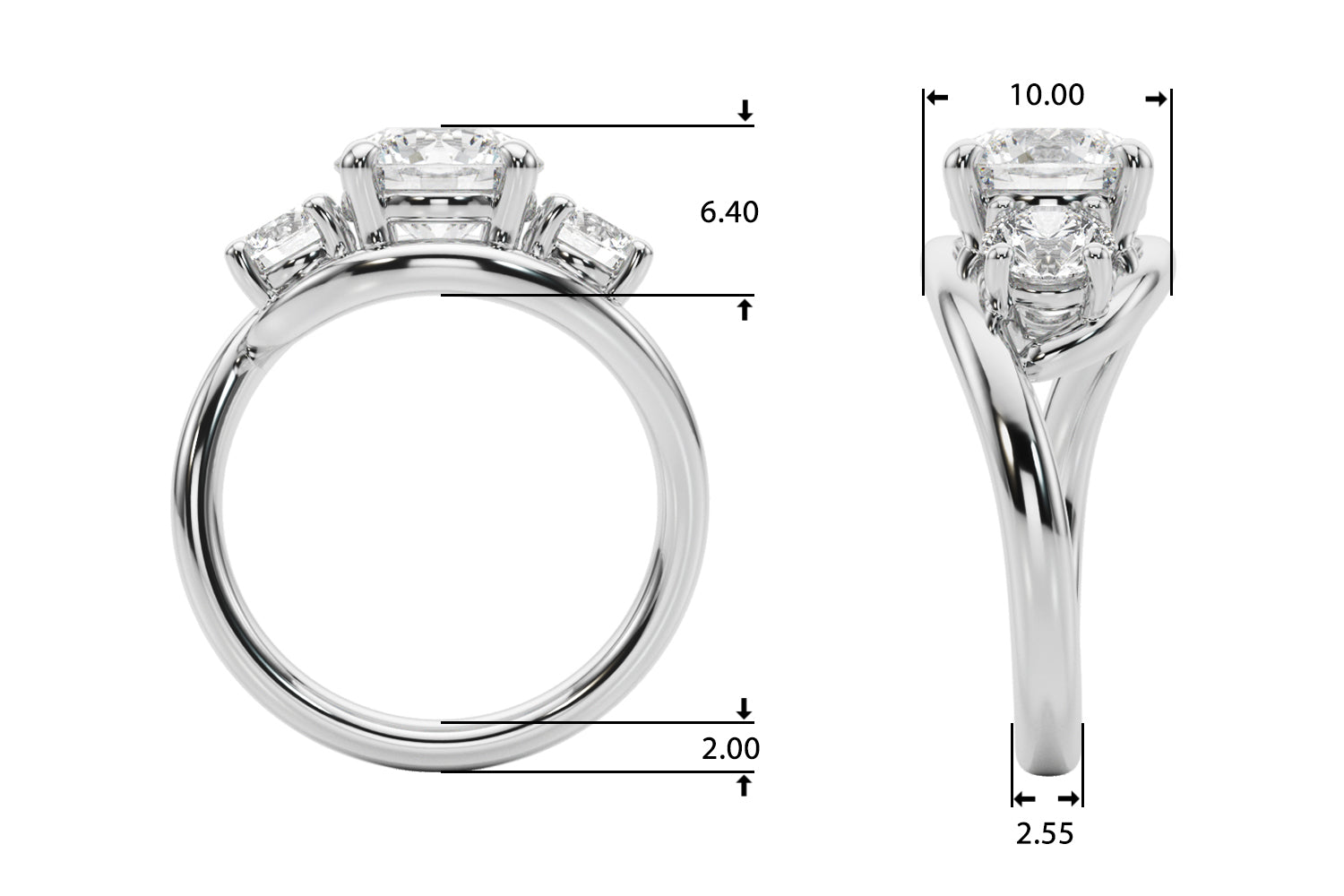 Brilliant Three-Stone Round Diamond Engagement Ring — 9K/18K Gold & Platinum