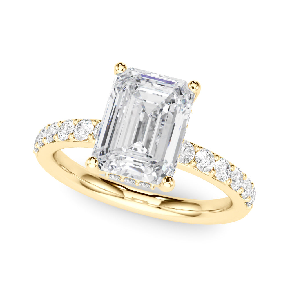 Classic Em Center Emerald Diamond Engagement Ring — 9K/18K Gold & Platinum