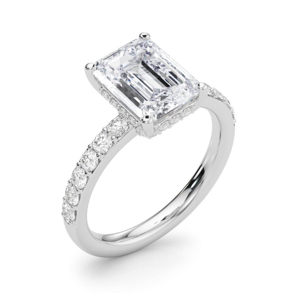 Classic Em Center Emerald Diamond Engagement Ring — 9K/18K Gold & Platinum