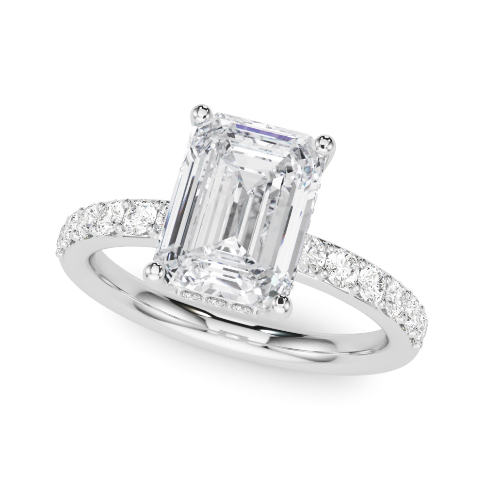 Classic Em Center Emerald Diamond Engagement Ring — 9K/18K Gold & Platinum