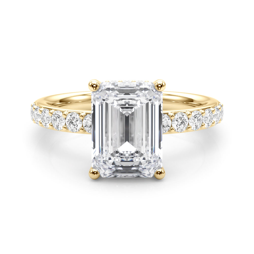 Classic Em Center Emerald Diamond Engagement Ring — 9K/18K Gold & Platinum