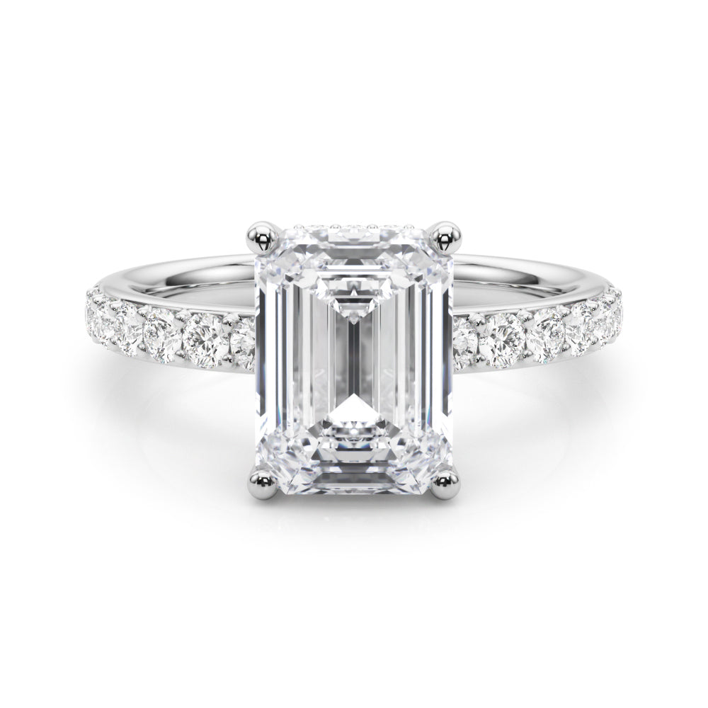 Classic Em Center Emerald Diamond Engagement Ring — 9K/18K Gold & Platinum