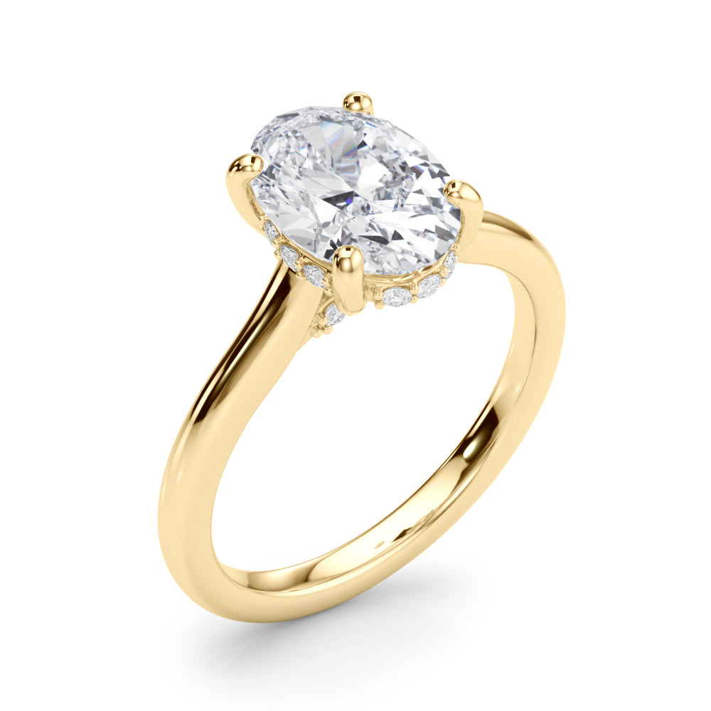 Elegant Sidestone Oval Diamond Engagement Ring — 9K/18K Gold & Platinum