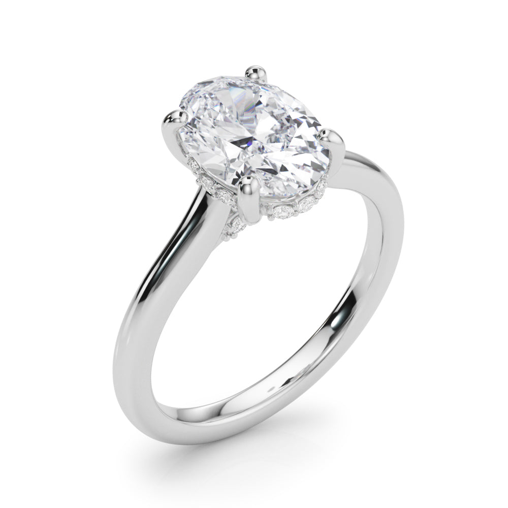 Elegant Sidestone Oval Diamond Engagement Ring — 9K/18K Gold & Platinum