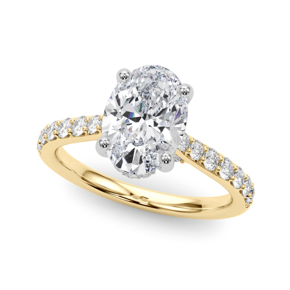 Refined Halo Oval Diamond Engagement Ring — 9K/18K Gold & Platinum
