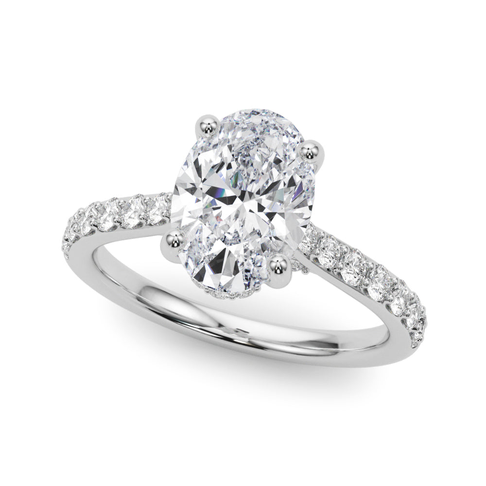 Refined Halo Oval Diamond Engagement Ring — 9K/18K Gold & Platinum