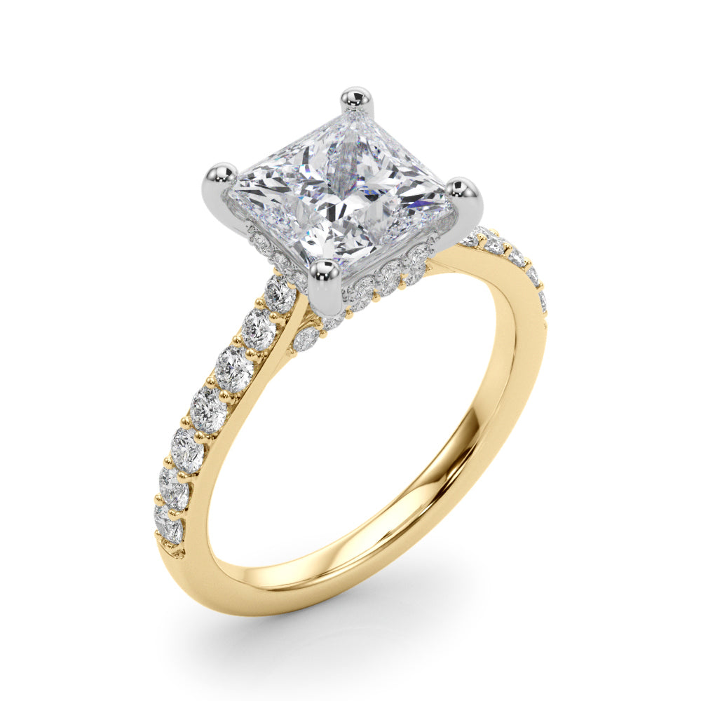 Refined Halo Princess Diamond Engagement Ring — 9K/18K Gold & Platinum