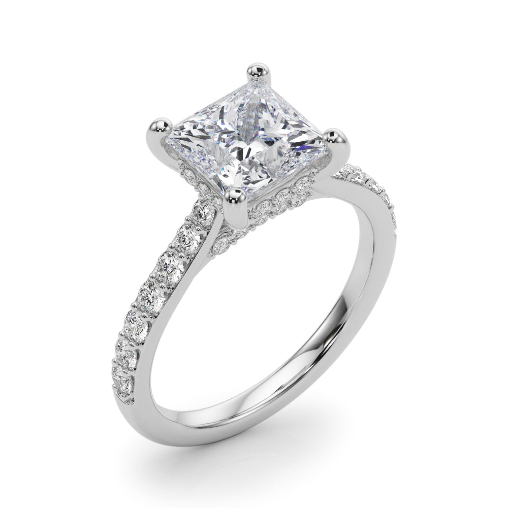 Refined Halo Princess Diamond Engagement Ring — 9K/18K Gold & Platinum