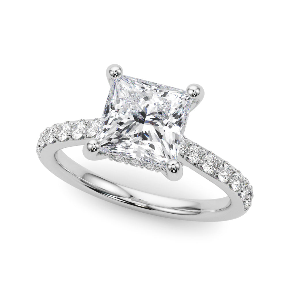 Refined Halo Princess Diamond Engagement Ring — 9K/18K Gold & Platinum
