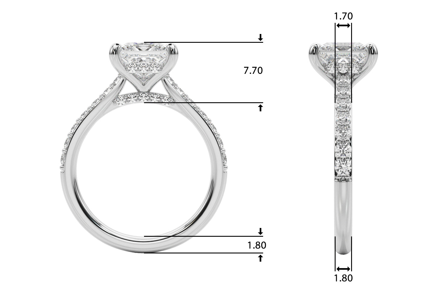 Refined Halo Princess Diamond Engagement Ring — 9K/18K Gold & Platinum