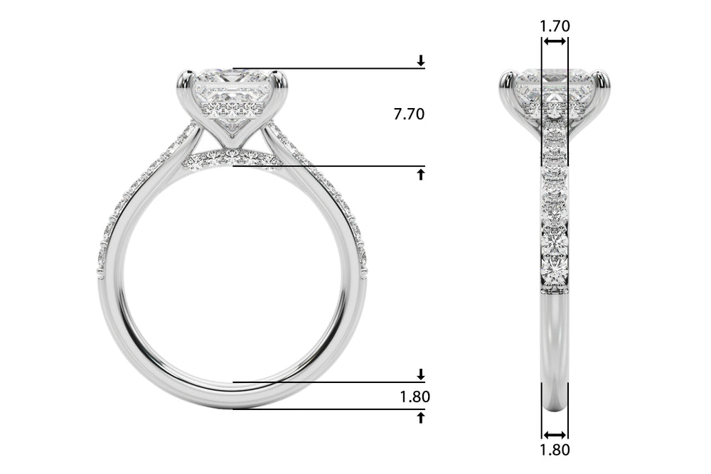 Refined Halo Princess Diamond Engagement Ring — 9K/18K Gold & Platinum
