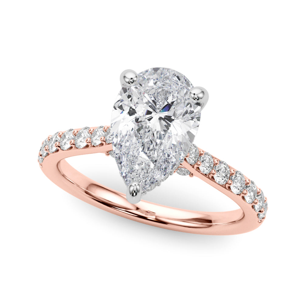 Iconic Halo Pear Diamond Engagement Ring — 9K/18K Gold & Platinum