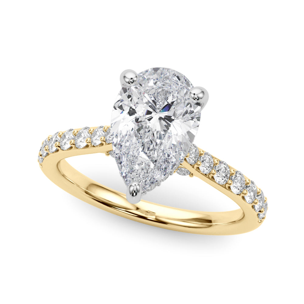 Iconic Halo Pear Diamond Engagement Ring — 9K/18K Gold & Platinum