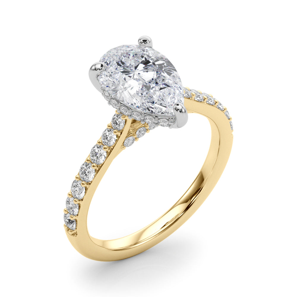 Iconic Halo Pear Diamond Engagement Ring — 9K/18K Gold & Platinum