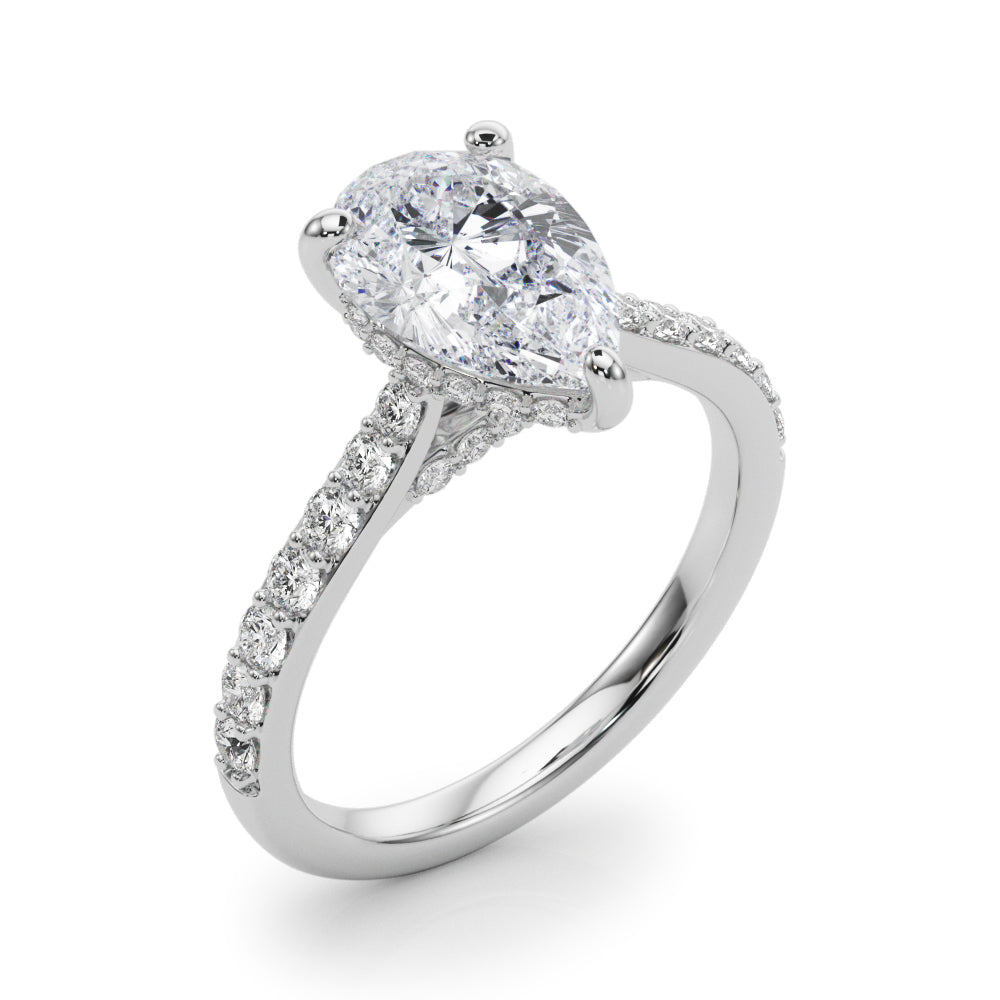 Iconic Halo Pear Diamond Engagement Ring — 9K/18K Gold & Platinum