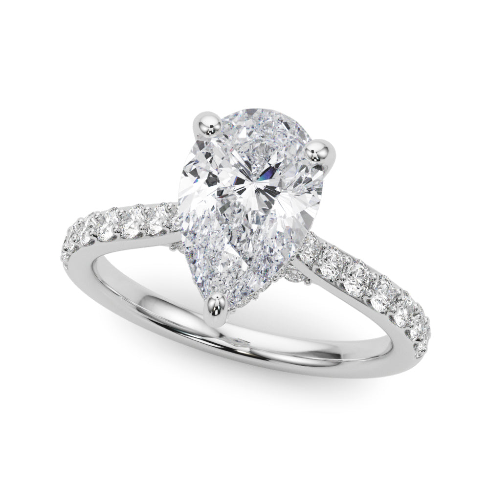 Iconic Halo Pear Diamond Engagement Ring — 9K/18K Gold & Platinum
