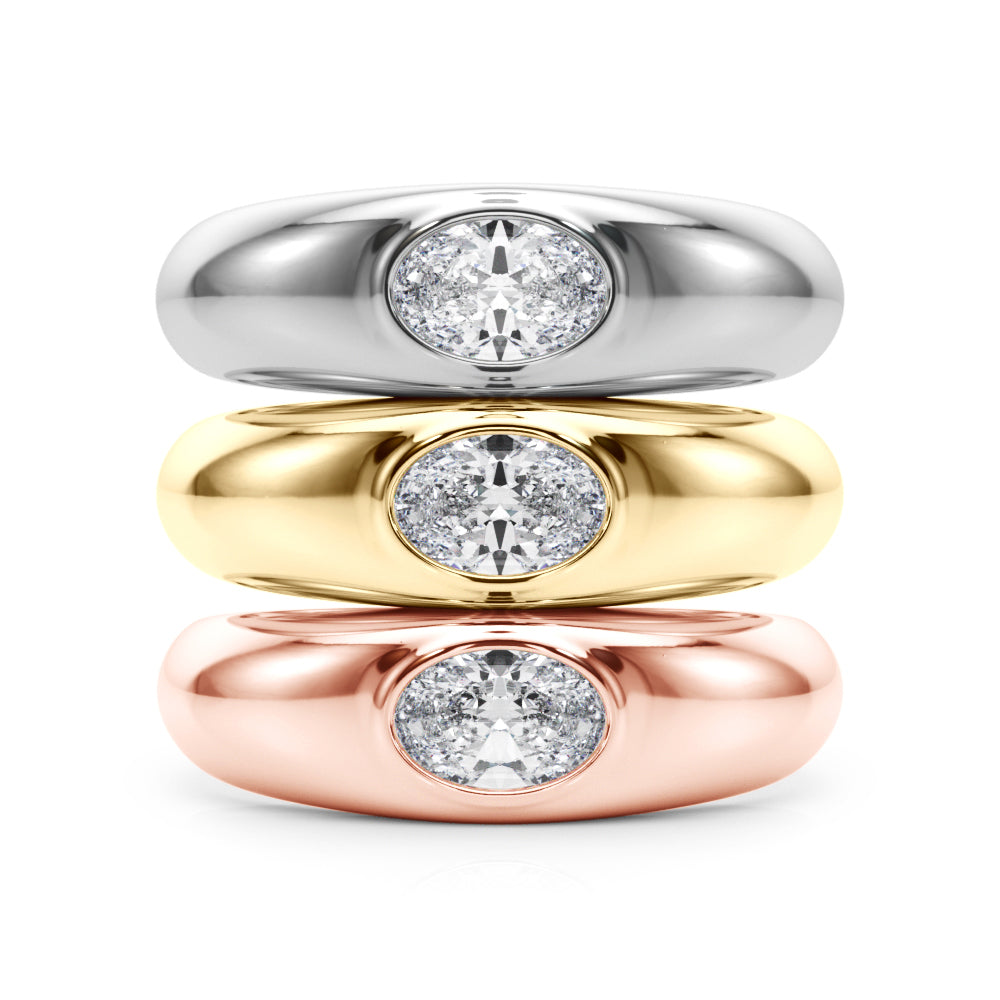 Artisan Solitaire Ov Bezel Set Oval Diamond Engagement Ring — 9K/18K Gold & Platinum