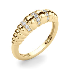 Accented Grooved Dome Half Eternity Ring in Gold & Platinum