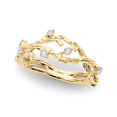 Accented Textured Vine Half Eternity Ring in Gold & Platinum