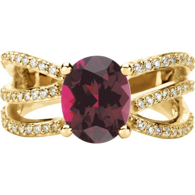 Oval Rhodolite Garnet & Diamond Accented Ring in Yellow Gold