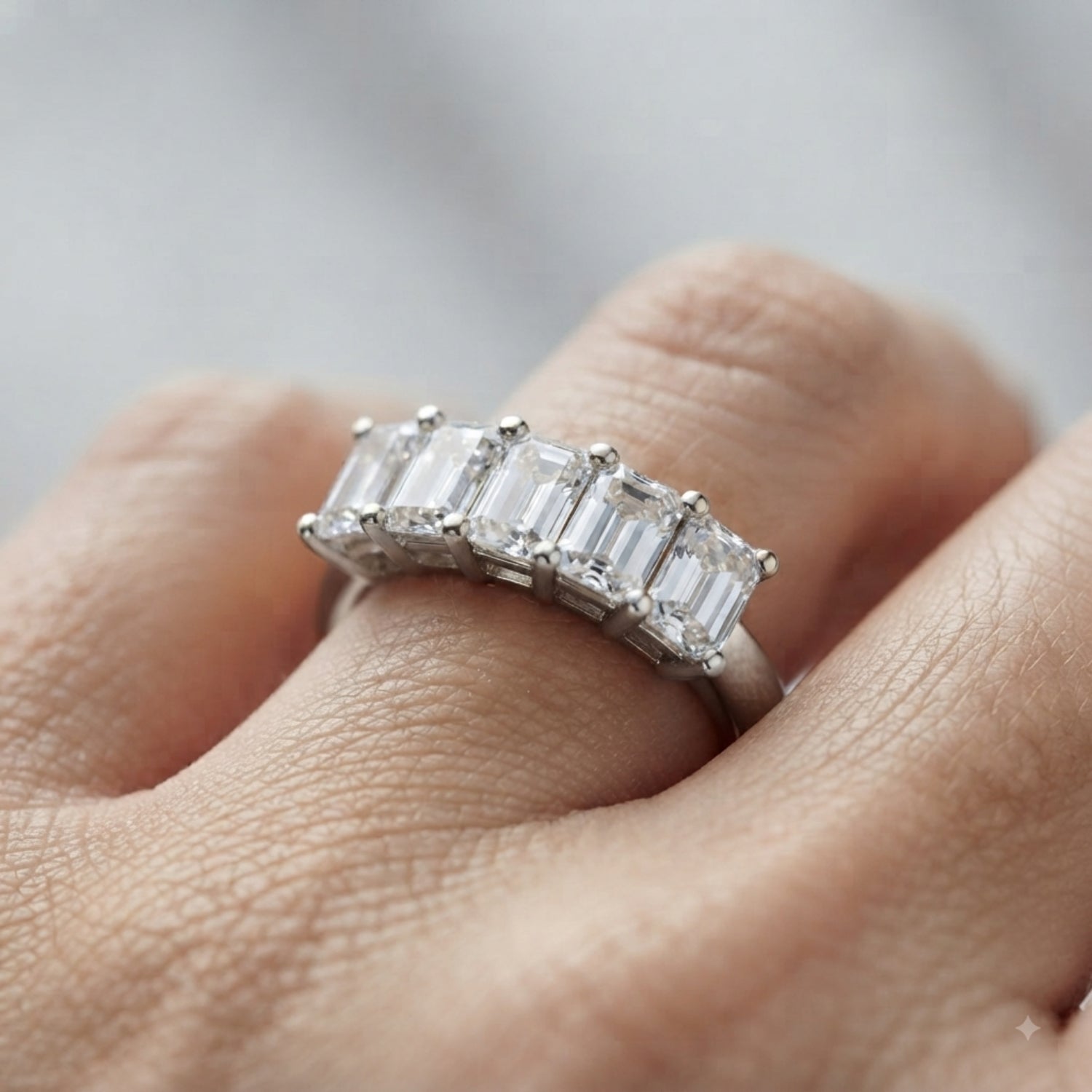 Lab-Grown Diamond Prong Emerald Cut 5-Stone Diamond Ring, DE Color VVS Clarity