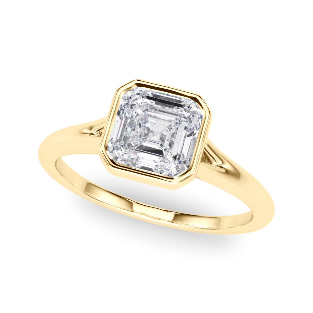 Lab-Grown Asscher Cut Diamond Bezel Set Solitaire Engagement Ring, D Color VVS Clarity