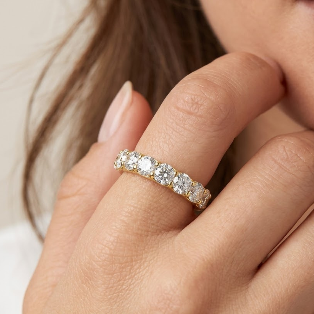 0.35-1.50ct D/VVS Lab-Grown Round Cut Diamond Claw Set Half Eternity Ring