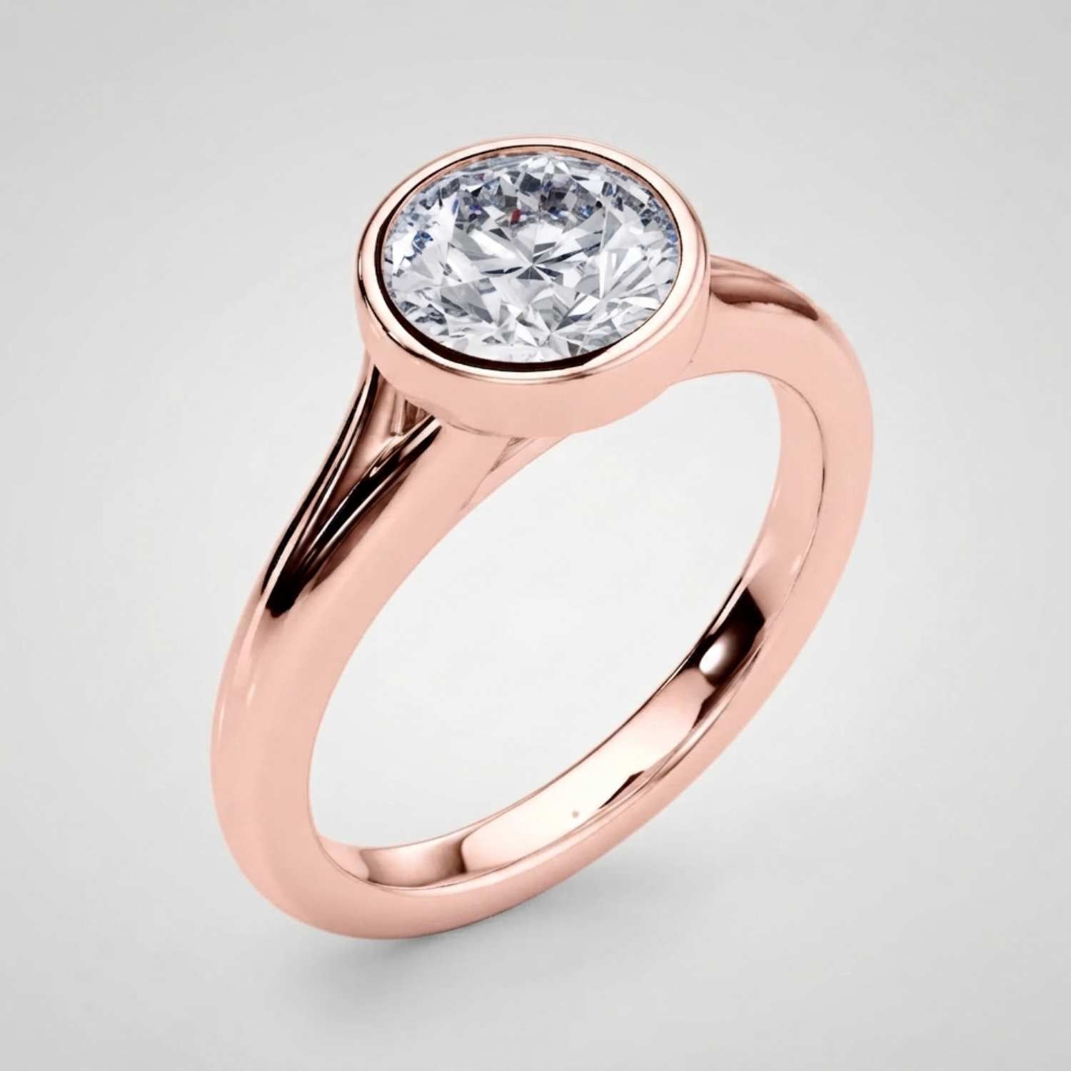 Lab Grown Diamond Round Solitaire Engagement Ring |  D-VVS | Bezel Set