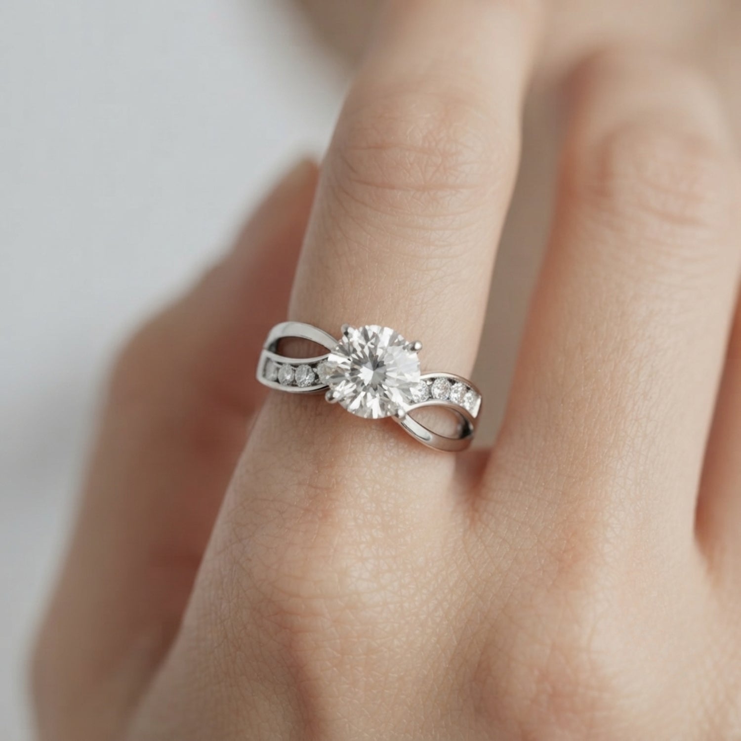 Refined Bypass Round Diamond Engagement Ring — 9K/18K Gold & Platinum