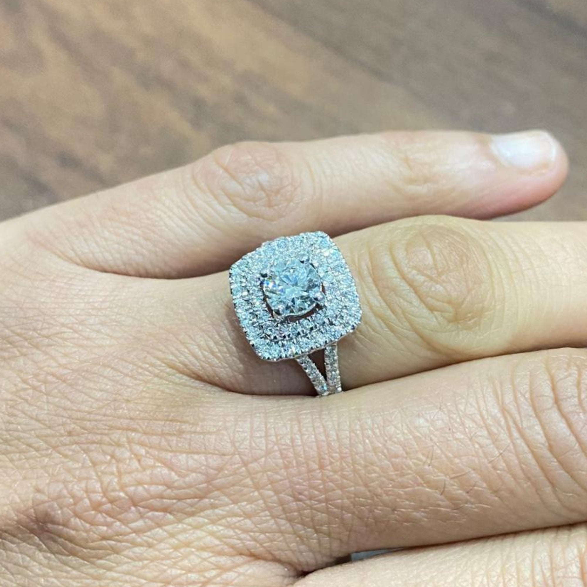 Bague de fiançailles avec halo de diamants ronds de laboratoire - argent 925 - DE/VS