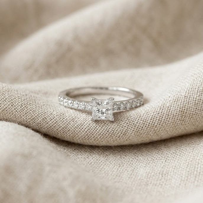 Princess Cut Lab Diamond Ring 0.25ct H/SI in 925 Sterling Silver | FineDiam