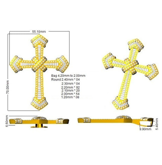 Diamantbesetzter Kreuzanhänger mit 2,00 ct – 9,00 ct im Mehrfachschliff-Design, gefertigt aus 9-karätigem und 18-karätigem Gold.