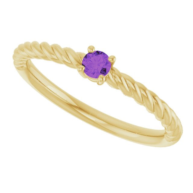 Round Amethyst Solitaire Ring in Gold