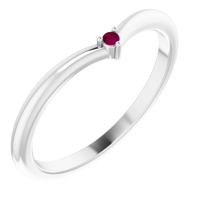 Round Rhodolite Garnet Stackable Ring in Platinum