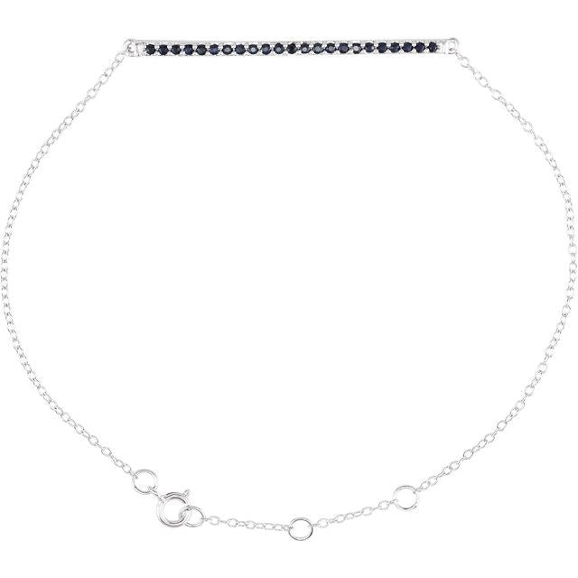 Natural Blue Sapphire Round Accented Bar Bracelet In Set