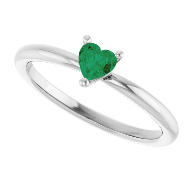 Heart Lab-Grown Emerald Symbols Ring in White Gold