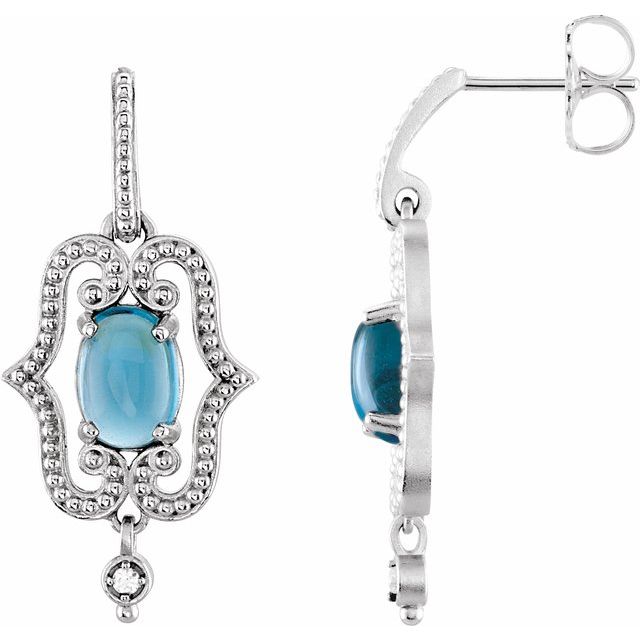 Swiss Blue Topaz & Diamond Oval Stud Earrings in Gold and Platinum