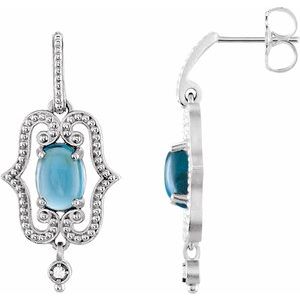 Swiss Blue Topaz & Diamond Oval Stud Earrings in Gold and Platinum