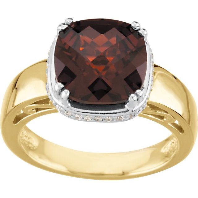Cushion Mozambique Garnet & Diamond Ring in Yellow/White Gold