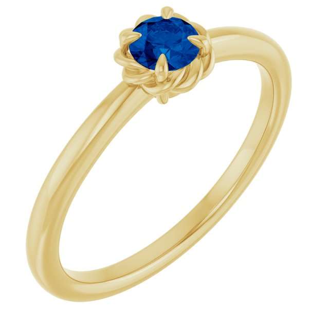Round Lab-Grown Blue Sapphire Solitaire Ring in Gold and Platinum
