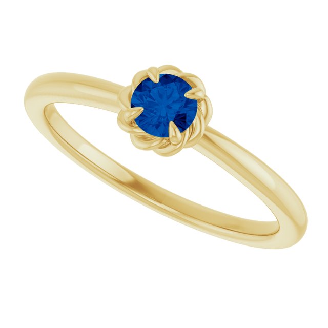Round Lab-Grown Blue Sapphire Solitaire Ring in Gold and Platinum