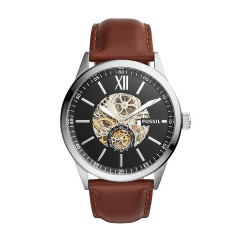 Fossil Flynn Automatic Watch with Brown Leather Strap