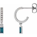 London Blue Topaz & Diamond Baguette Hoop Earrings in Gold and Platinum