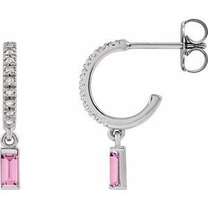 Pink Sapphire & Diamond Baguette Hoop Earrings in Gold and Platinum