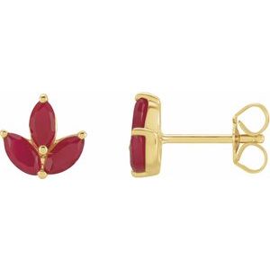 Ruby Marquise Cluster Stud Earrings in Gold and Platinum