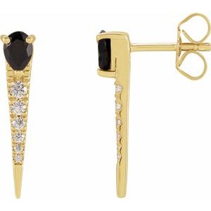 Black Onyx & Diamond Pear Stud Earrings in Gold and Platinum