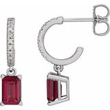 Rhodolite Garnet & Diamond Emerald Hoop Earrings in Gold and Platinum